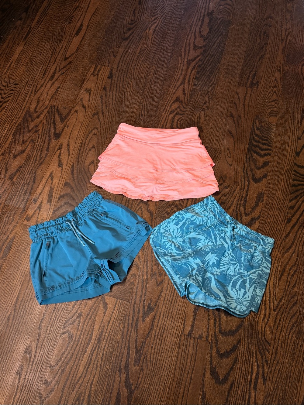 Athleta Girls Pink Skort + Teal & Blue Patterned Shorts Trio